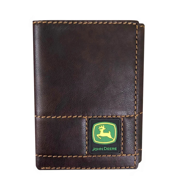 4089000 John Deere Brown Antique Leather Stitched Tri-Fold