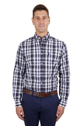 T4S1118036 Men’s Cain Check 1-Pocket Long Sleeve Shirt | Dark Navy / White