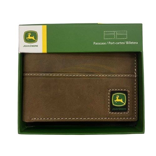 4096000 John Deere Tan Distressed Leather Bi-Fold Wallet