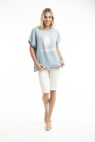 1248 Tee Embellished | Leaf Veins Chambray