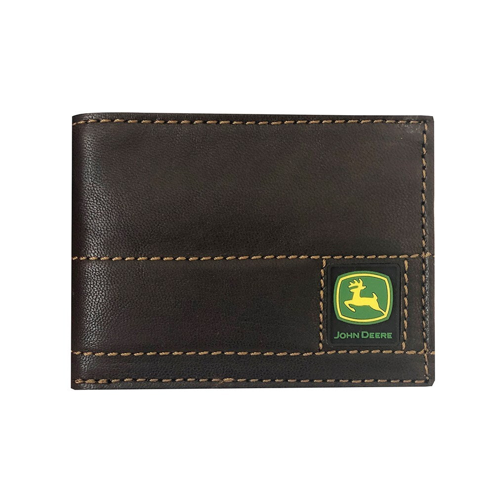 4090000 John Deere Brown Antique Leather Stitched Bi-Fold