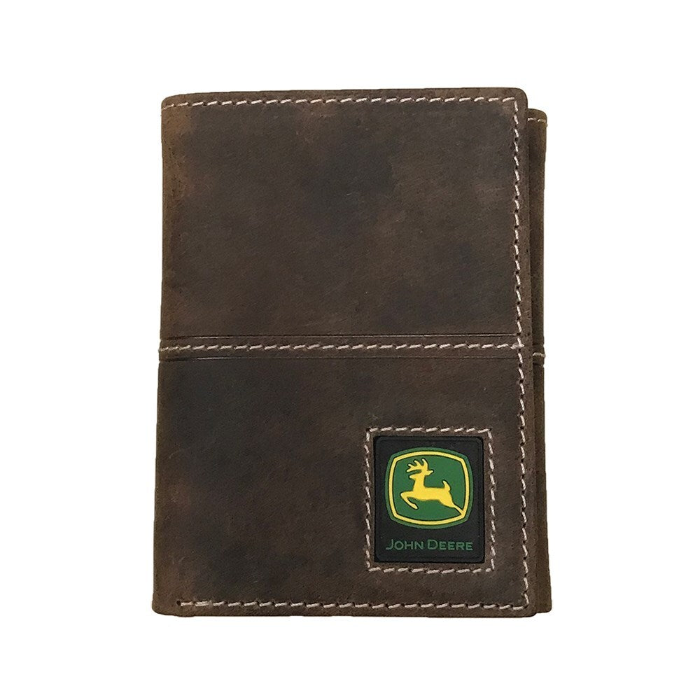 4095000 John Deere Tan Distresses Leather Tri-Fold Wallet