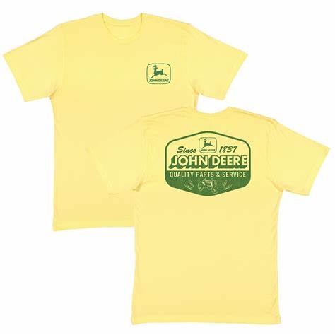 13002223YW John Deere Men's Yellow Quality Parts & Service Label Sign T-Shirt
