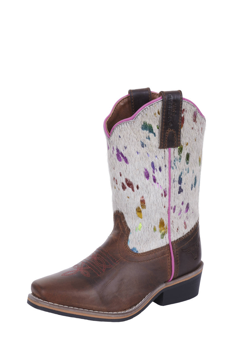 P4W78105C Children's Callie Boot | Dark Tan/ Rainbow