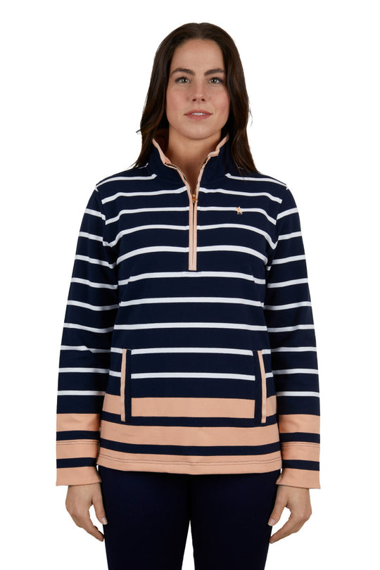 T4W2527097 Wmns Andorra 1/4 Zip Rugby | Navy/Tan/White