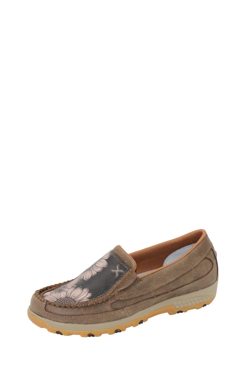 TCWXC0047 Women's Flower Cell Stretch Slip On | Bomber / Printed Black