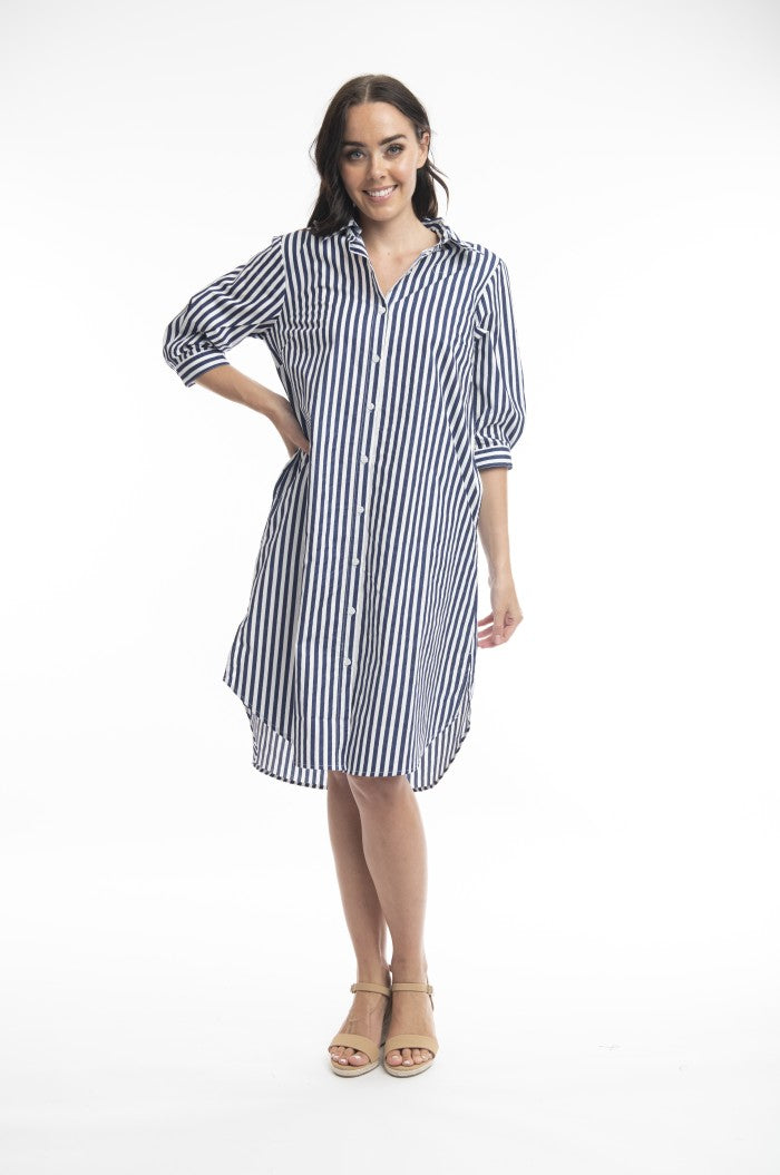 41093 Essentials Shirt Dress Stripe  Navy