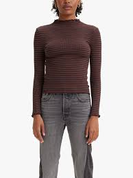 A4422-0003 Flora Mockneck | Tab Stripe Fondue Fudge