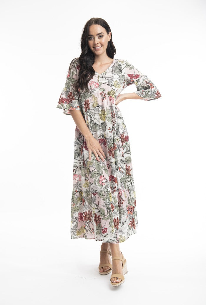 21045 Protaras 1 Dress Peak Frill Sleeve | Print