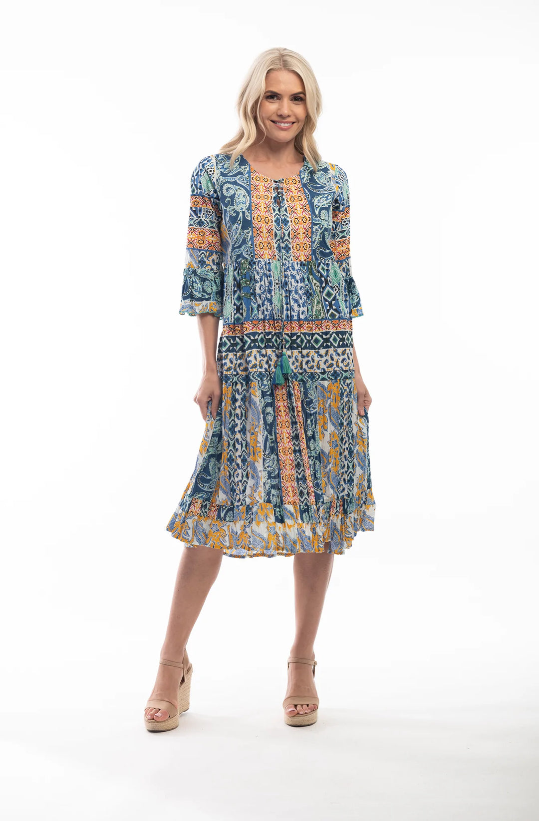 6133 Agatti 3/4 Sleeve Midi Dress | Blue