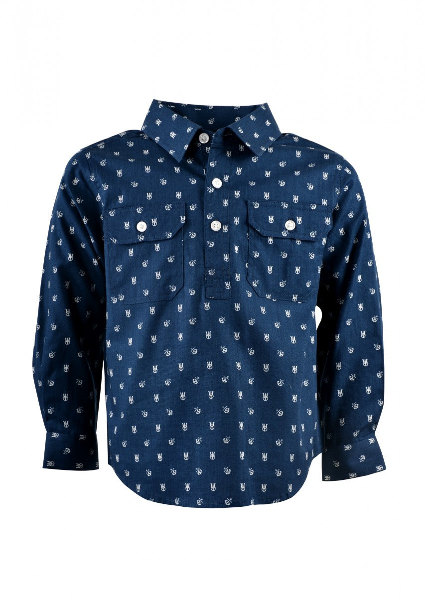 H2S7101067 Kids Arden Half Placket L/S Shirt | Navy