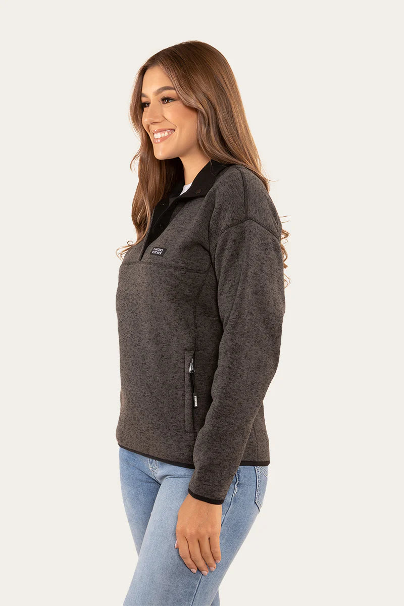 221142RW-DCM Euroa Women's Half Snap Front Sweater | Dark Charcoal Marle