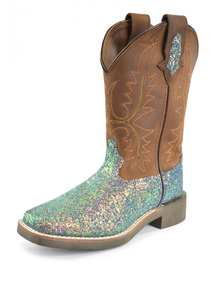 PCP78069C Children Sadie Boot | Blue Glitter/Brown
