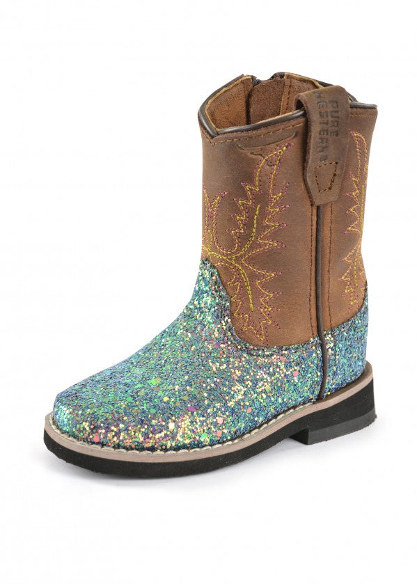PCP78069T Toddler Sadie Boot | Blue Glitter/Brown