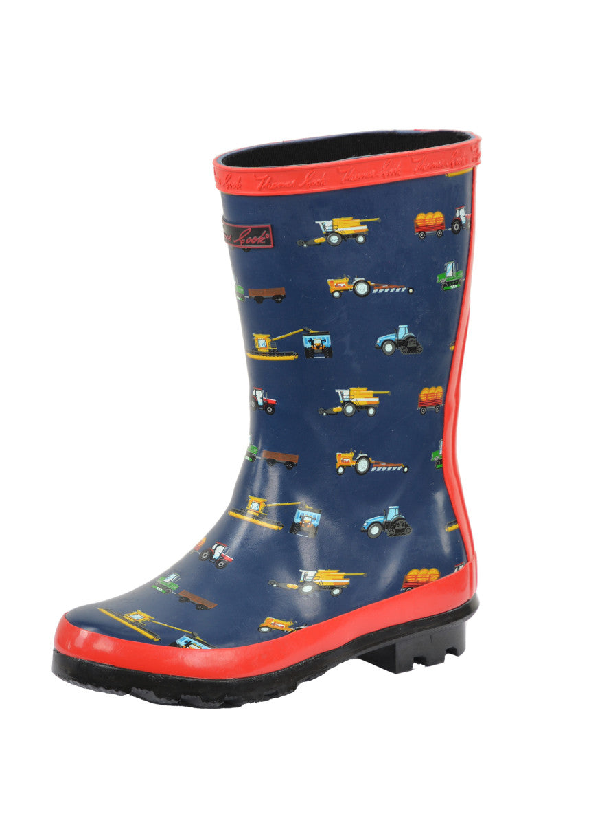 T3W78086 Kids Farm Vehicles Gumboot | Blue/Red