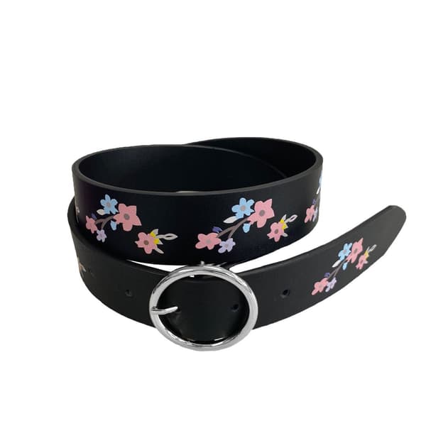 SB1122 Harper Girls Leather Flower Belt with Siver Buckle | Black