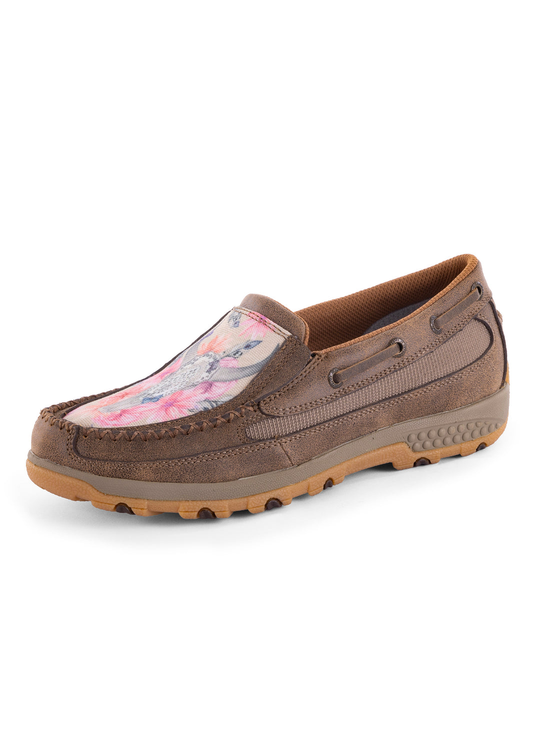 TCWXC0029 Wmns Skull Flowers Mocs Slip On | Bomber/Tan/Rose