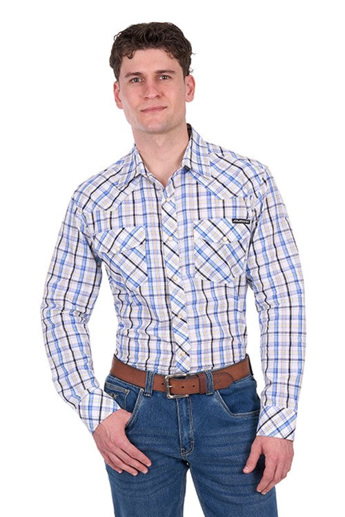 B6S1100649 Mens Neil LS Shirt | White/Blue