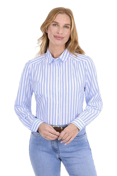 T6S2123102 Wmns Louisa Long Sleeve Shirt | Blue/White