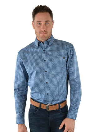 P2W1115520 Bourke Print Button L/S Shirt | Navy / Light Blue