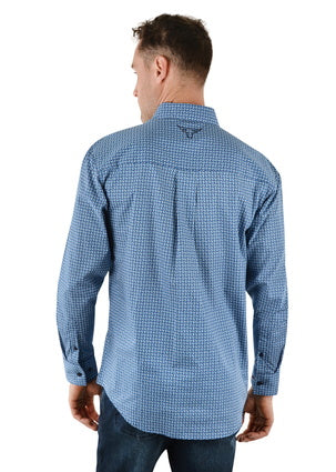 P2W1115520 Bourke Print Button L/S Shirt | Navy / Light Blue