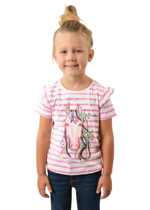 T2S5516096 Girls Buttercup Frill Sleeve Tee | Pink / White