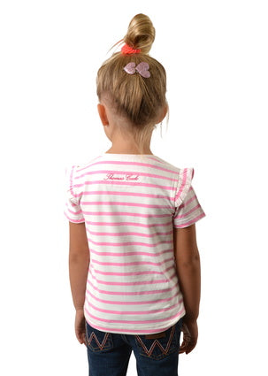 T2S5516096 Girls Buttercup Frill Sleeve Tee | Pink / White