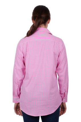 H3S2101154 Women's Luvenia 1/2 Button L/S Shirt | Pink Gingham Check