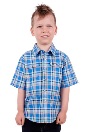 T3S3142042 Boys baxter Short Sleeve Shirt | Blue / Tan