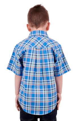 T3S3142042 Boys baxter Short Sleeve Shirt | Blue / Tan