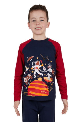 T4W3900JPS Boy's Moon Jump Glow in the Dark PJ'S | Navy / Red