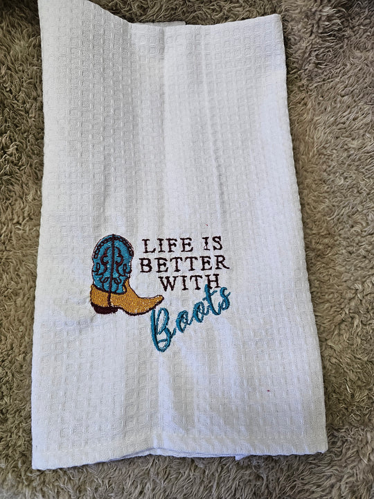 1431739 Tea Towel | Life is Better with Boots