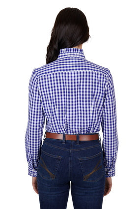 T4S2130082 Women’s Dahlia Gingham Frill Long Sleeve Shirt | Royal Blue