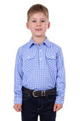 H4S7101055 KID’S RON HALF PLACKET LONG SLEEVE SHIRT | Blue / White