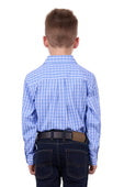 H4S7101055 KID’S RON HALF PLACKET LONG SLEEVE SHIRT | Blue / White