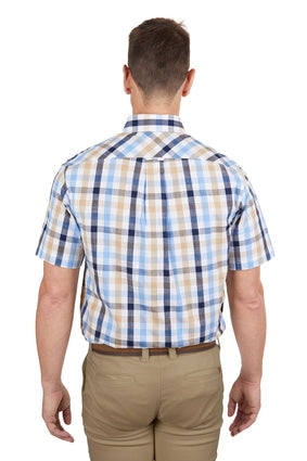 T4S1113042 Men’s Duke Check 1-Pocket Short Sleeve Shirt |Navy | Tan