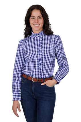 T4S2130082 Women’s Dahlia Gingham Frill Long Sleeve Shirt | Royal Blue