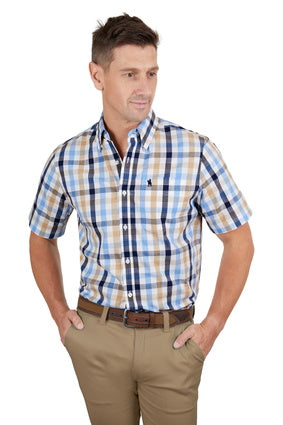 T4S1113042 Men’s Duke Check 1-Pocket Short Sleeve Shirt |Navy | Tan