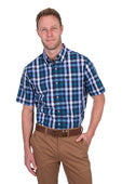 T5S1113044 Men’s John Check 1-Pocket Short Sleeve Shirt | Navy/Blue