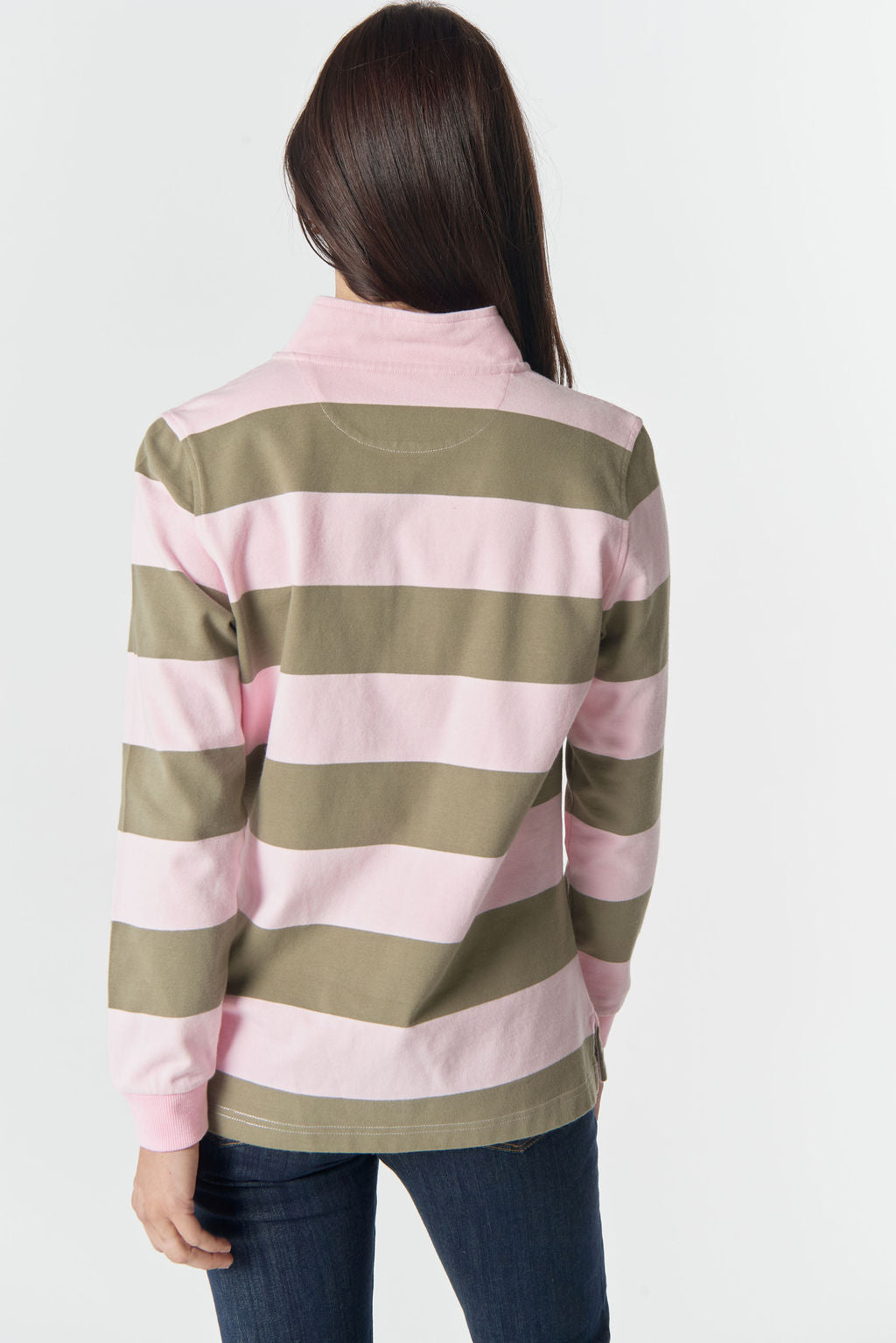 3236-2-RibCuff-26 The Local ½ Zip Cotton Rugby - Pink A Boo/Sage