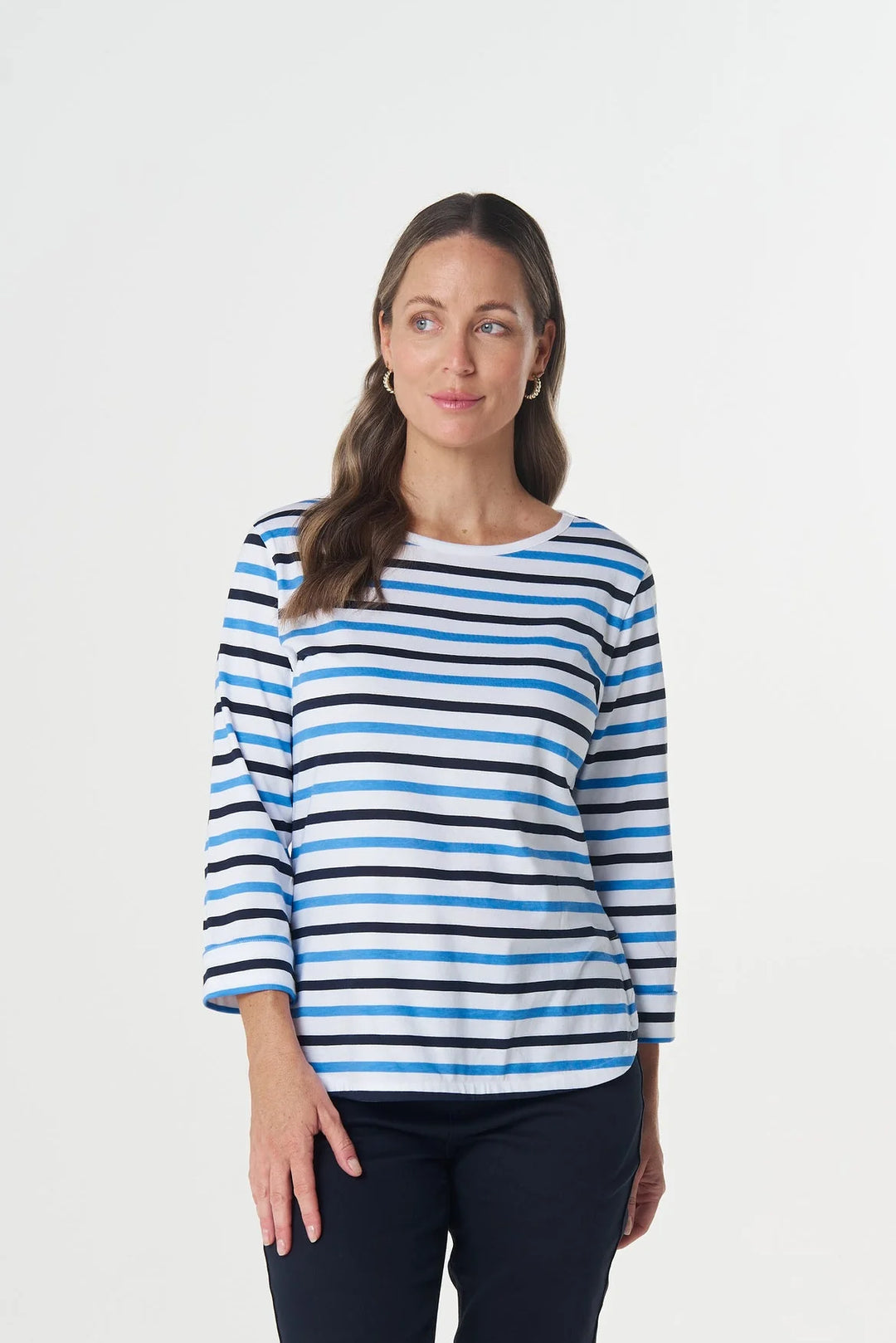 3261-27-S26 Multi Stripe 3/4 Tee | Azure Blue