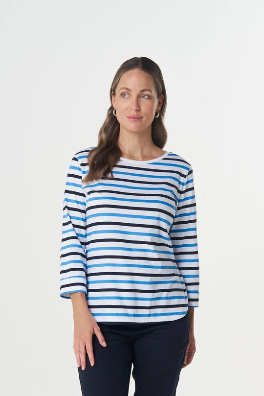 3261-27-S26 Multi Stripe 3/4 Tee | Azure Blue
