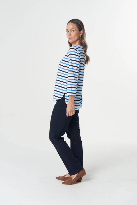 3261-27-S26 Multi Stripe 3/4 Tee | Azure Blue