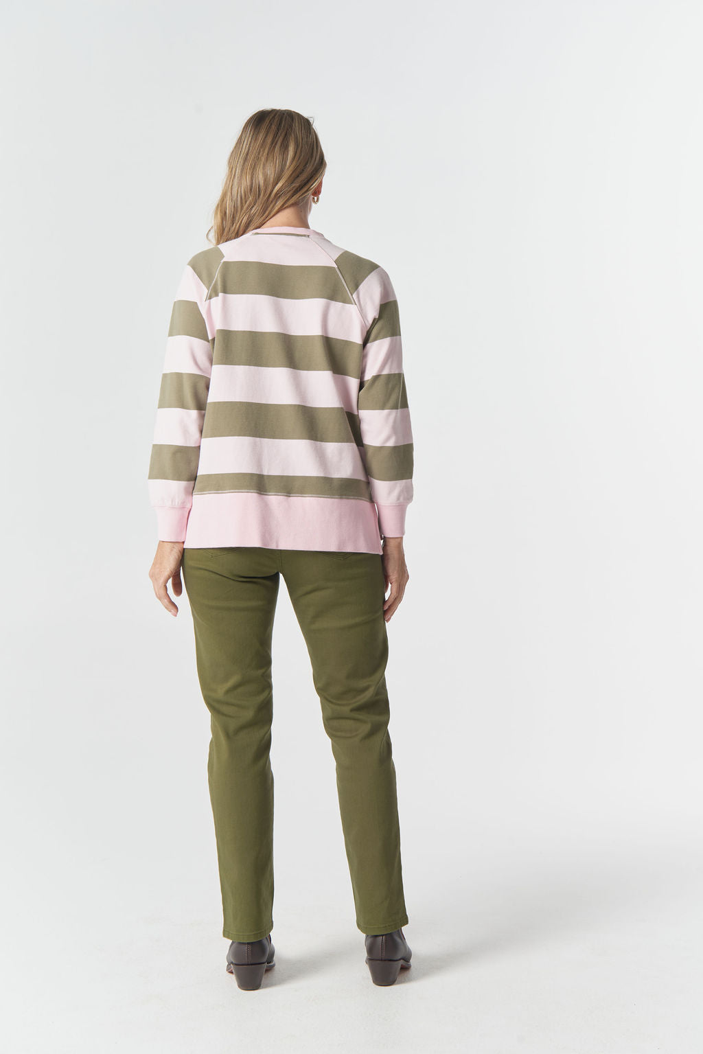 3262-2-W26 The Old Favourite Cotton Sweater - Pink A Boo/Sage