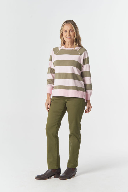 3262-2-W26 The Old Favourite Cotton Sweater - Pink A Boo/Sage