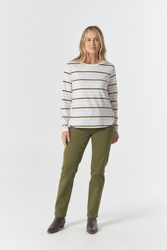 3264-26-W26 Original Multi Stripe Long Sleeve Tee - Sage