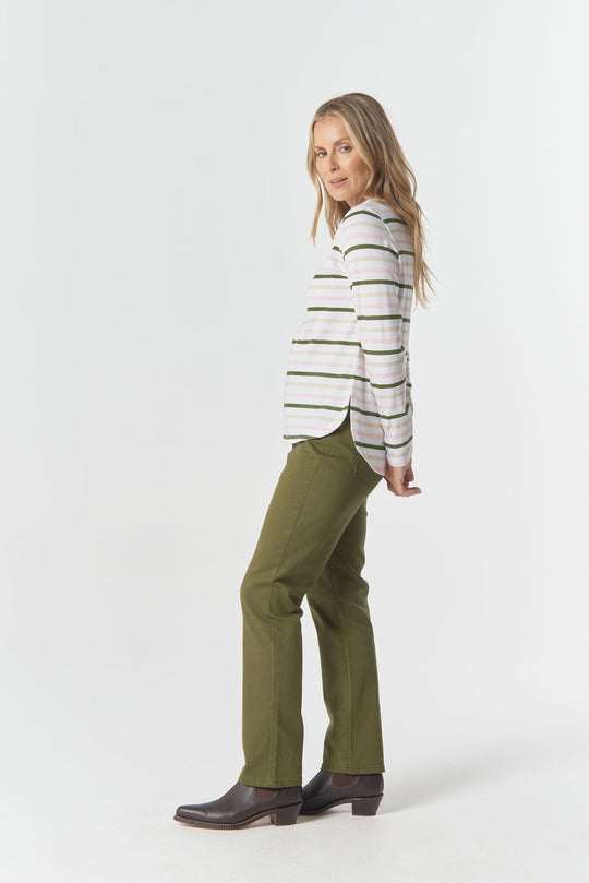 3264-26-W26 Original Multi Stripe Long Sleeve Tee - Sage