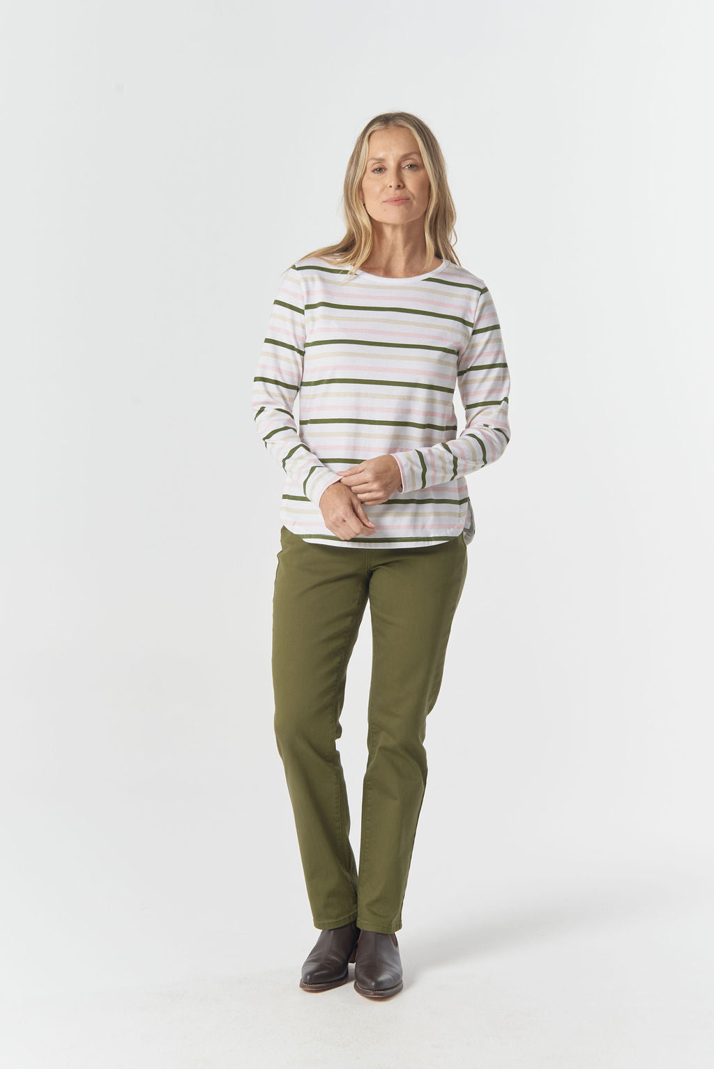 3264-26-W26 Original Multi Stripe Long Sleeve Tee - Sage
