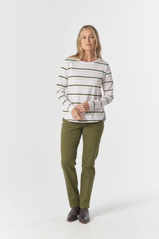 3264-26-W26 Original Multi Stripe Long Sleeve Tee - Sage