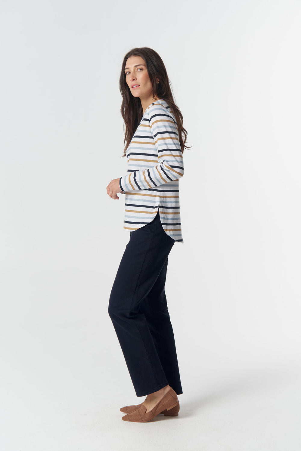 3264-26-W26 Original Multi Stripe Long Sleeve Tee - Skyride Blue